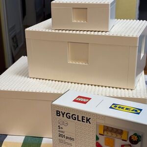 3-piece IKEA BYGGLEK boxes (EUC) & NEW/UNOPENED 40357 LEGO pieces